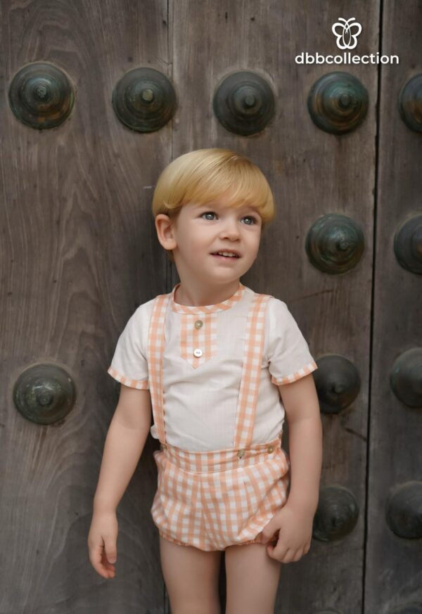 Conjunto pantaloncito tirantes y camisa vichi mandarina
