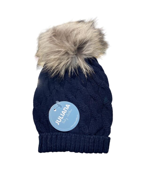 Gorro con pompon natural marino