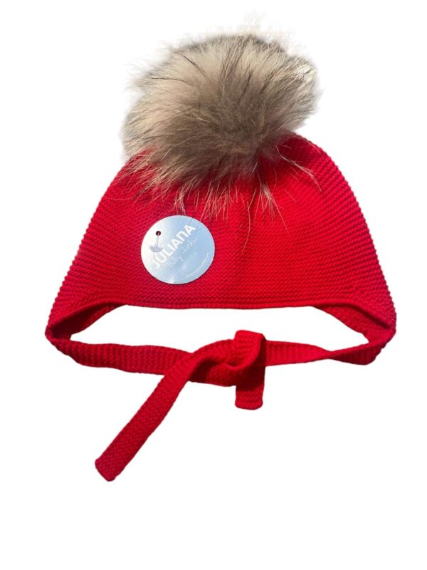 Gorro aviador  con pompon natural rojo
